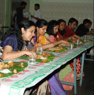 Enjoying the wedding meal